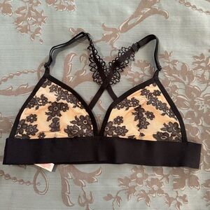 Victoria’s Secret PINK Black Cream Lace Triangle Bralette Women Size Large
